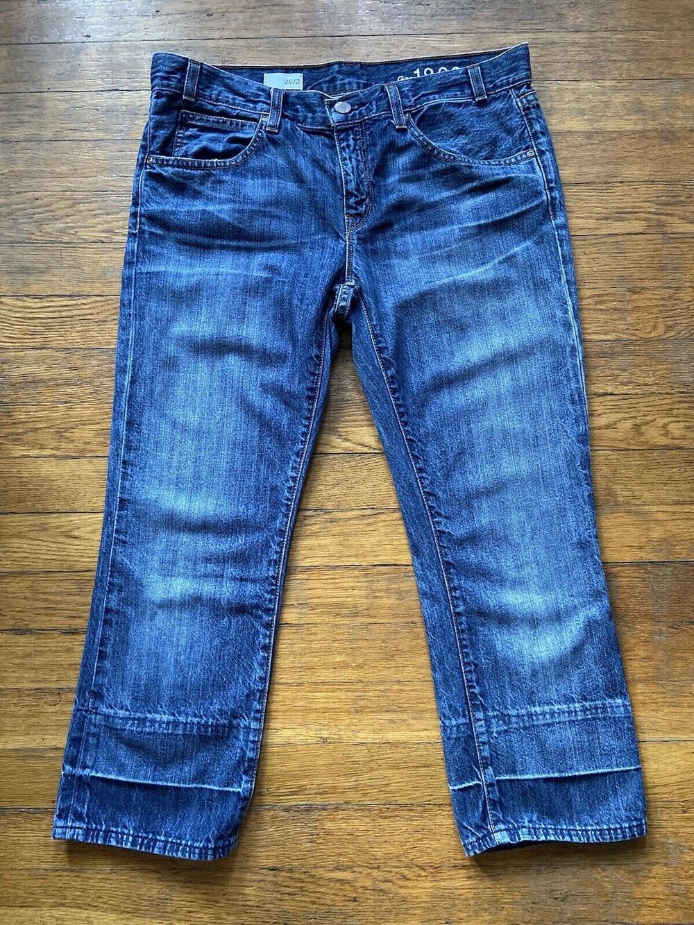 GAP 1969 Distressed Mid-Rise Blue Denim Jeans sz 26/2 (actual w33")